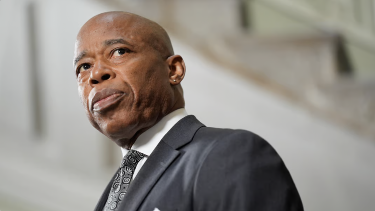 New York City Mayor Eric Adams speaks to members of the press at a news conference on Monday, Sept. 16, 2024, in New York. (Photo by Seth Wenig, AP, File)